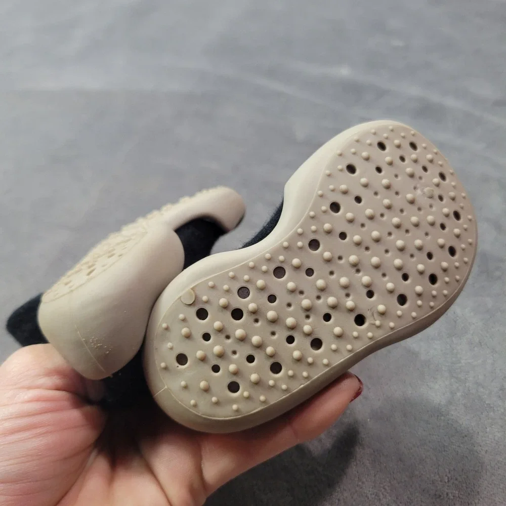 Black Knit Baby Sock‎ Shoes Non-Slip Rubber Sole Infant First Walkers 4.5 Inch